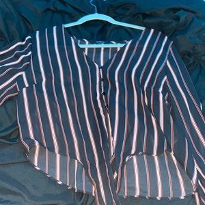 Black red and white Long sleeved dress blouse